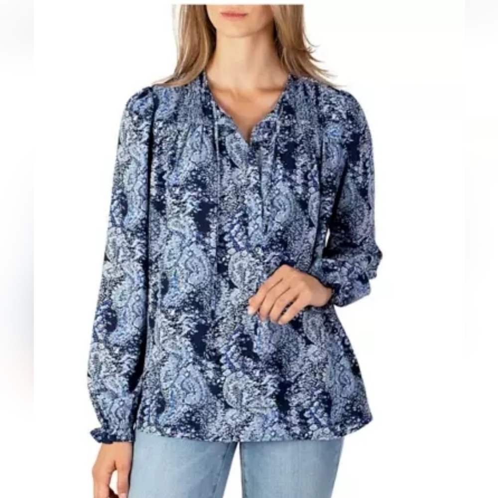 NWT Joie Women's Parisian Paisley Peasant Top Size L Blue
